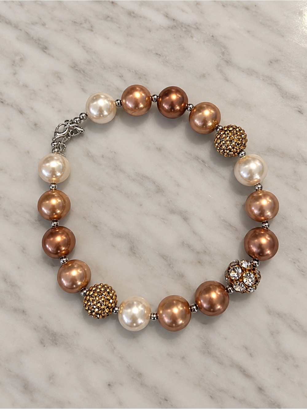 Pearl and Crystal Bead Necklace in Champagne and Ivory